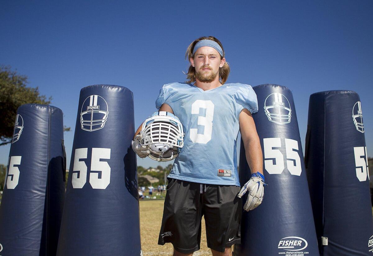 Corona del Mar defensive end Teddy Barber recorded five tackles, 1.5 sacks and three tackles for losses in the Sea Kings’ 55-17 win against Beckman last week.