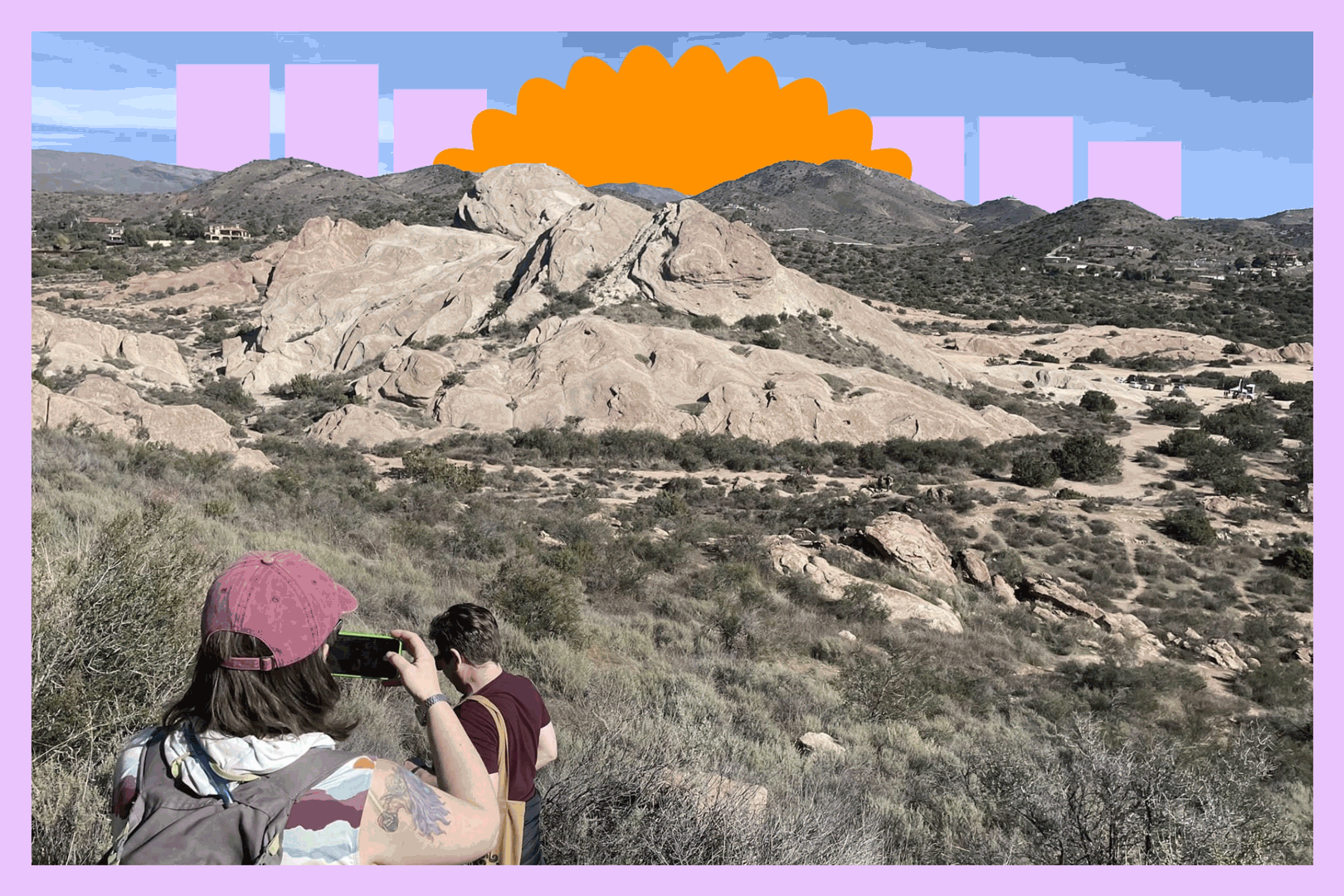 Jaclyn hikes Vasquez Rocks with two close friends.