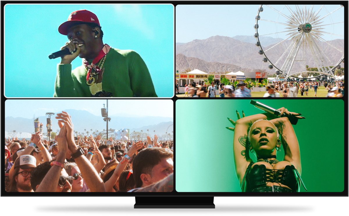 An image showing how YouTube live streams different performances across multiple screens at Coachella.