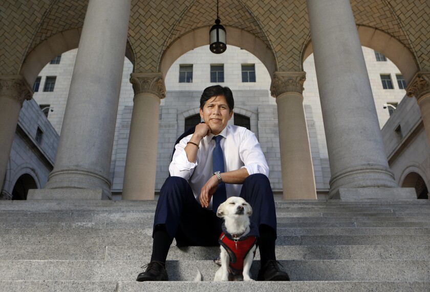 Kevin de León at City Hall on April 6.