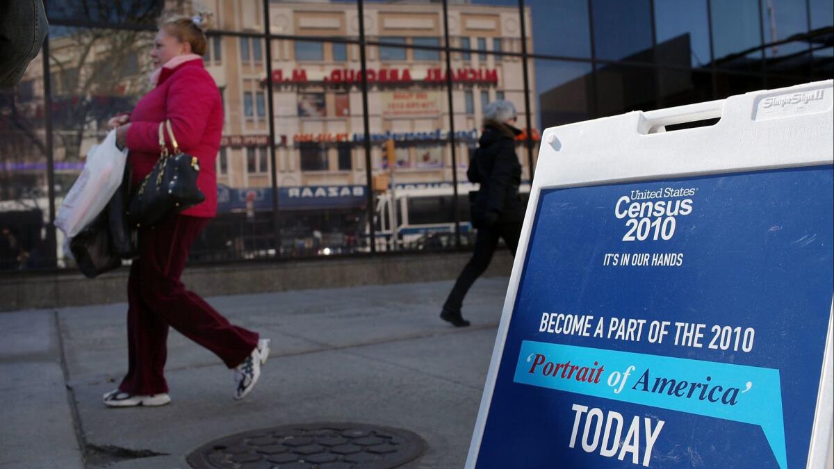 A sign informs ethnic Russians of the upcoming census count in the Russian enclave of Brighton Beach, Brooklyn, in March 2010.