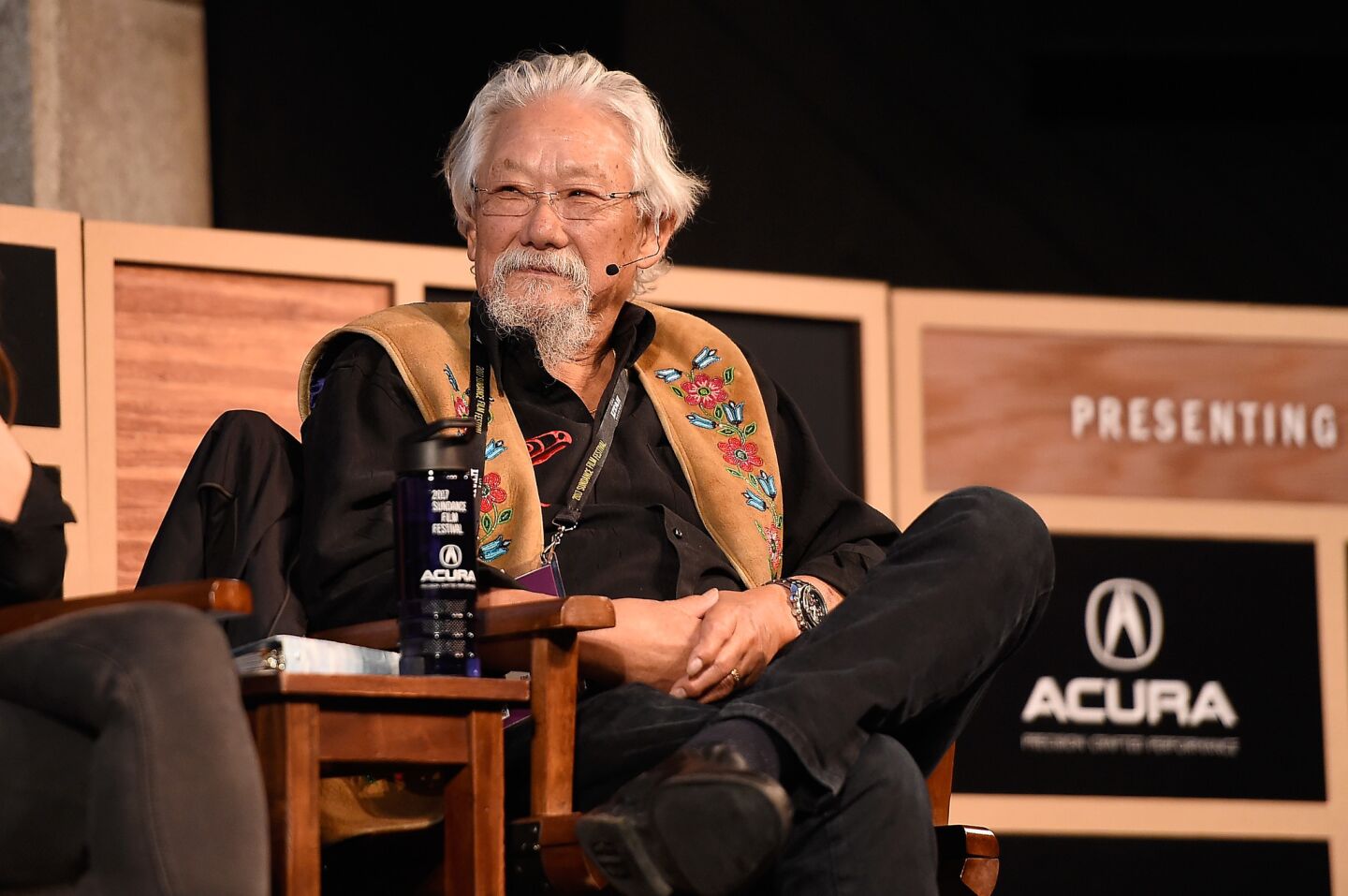 David Suzuki speaks on stage Jan. 22 at the New Climate Lunch Roundtable during the Sundance Film Festival in Park City, Utah.