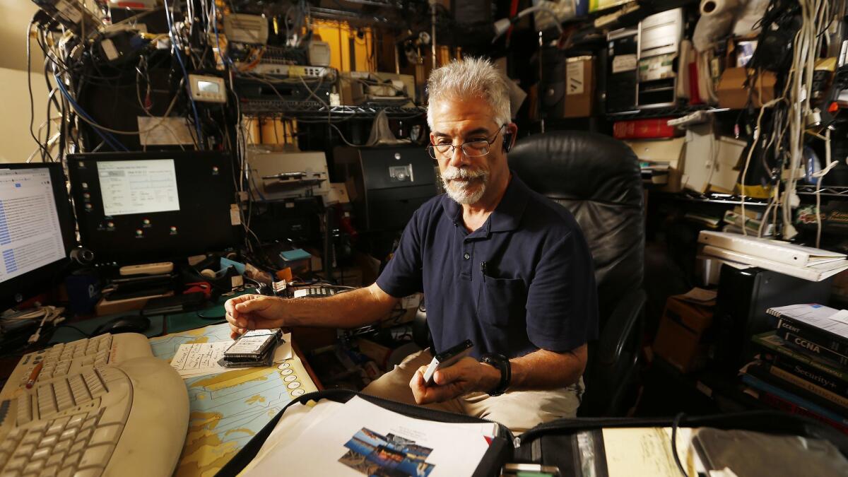 Edmund F. Biro working at his home in Chatsworth.