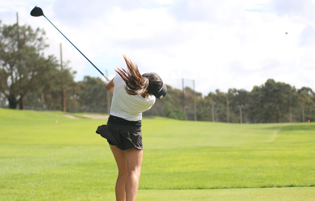 Carlsbad senior Jasmine Kahler, teeing off here at No. 9 Wednesday, was the CIF individual champion.