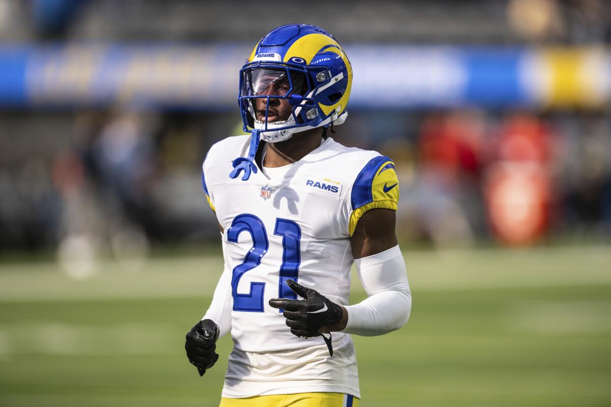 Rams safety Russ Yeast warms up before a game against the Chargers on Jan. 1.