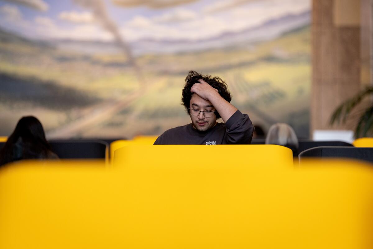 A poll worker at Los Angeles' Union Station.