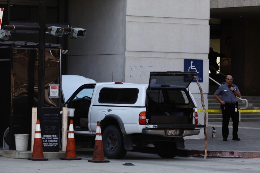 A heavily armed man drove this truck to Edward R. Roybal Federal Building in downtown L.A. 