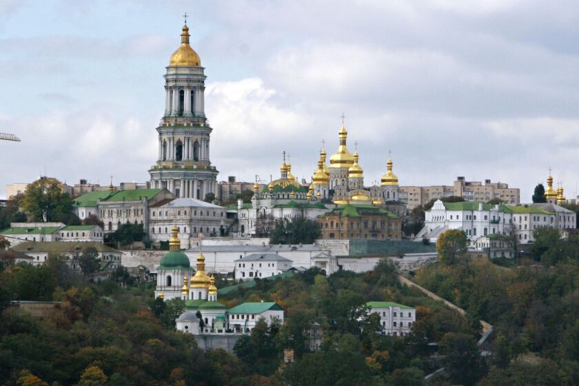 FILE - The Monastery of the Caves, also known as Kyiv-Pechersk Lavra, one of the holiest sites of Eastern Orthodox Christians, is seen in Kyiv, Ukraine, Wednesday, Oct. 10, 2007. As the capital braces for a Russian attack in 2022, the spiritual heart of Ukraine could be at risk. (AP Photo/Efrem Lukatsky, File)
