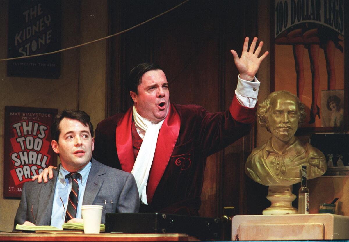 Matthew Broderick, left and Nathan Lane in "The Producers" in 2001 at the St. James Theatre. (Ari Mintz)