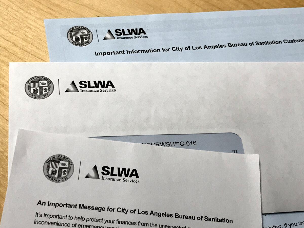 Official-looking letters bearing the city's seal are being sent to about 700,000 Los Angeles homeowners. They're actually from a private company called SLWA Insurance Services.