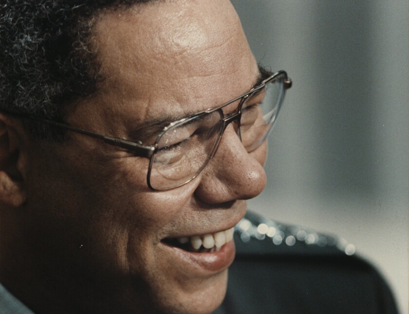 "General Colin Powell visits San Diego. Chairman, Joint Chiefs of Staff."