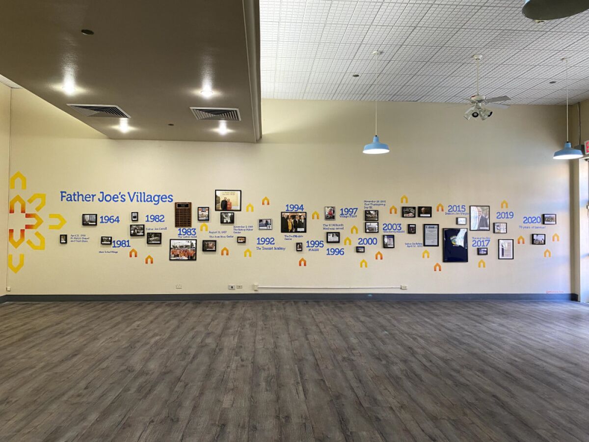 Diane Lehman's timeline mural honoring Father Joe's Villages' 70th anniversary was her first project for the organization.