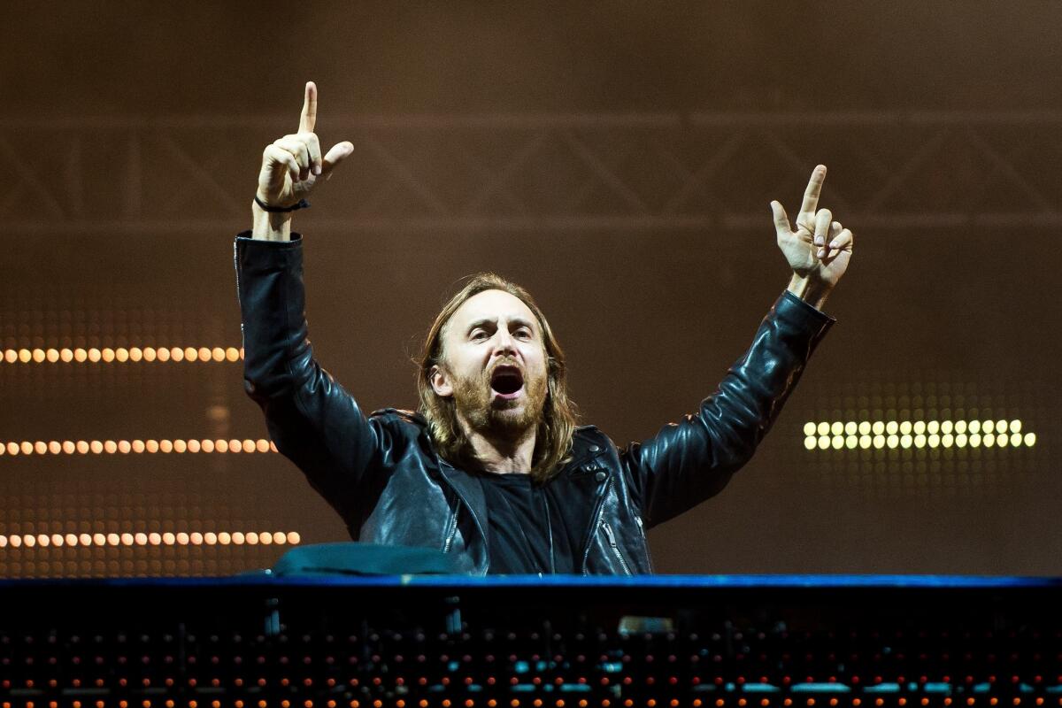 David Guetta performs during a concert at the Rock in Rio Festival in Rio de Janeiro.