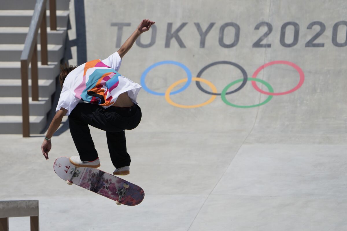 Yuto Horigome of Japan competes in the men's street skateboarding at the Tokyo Summer Olympics on Sunday.