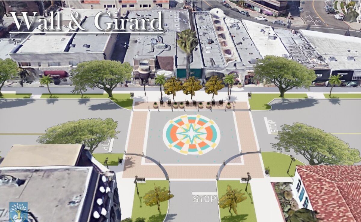 A concept image illustrates what could be done at Wall Street and Girard Avenue as part of the Village streetscape plan.
