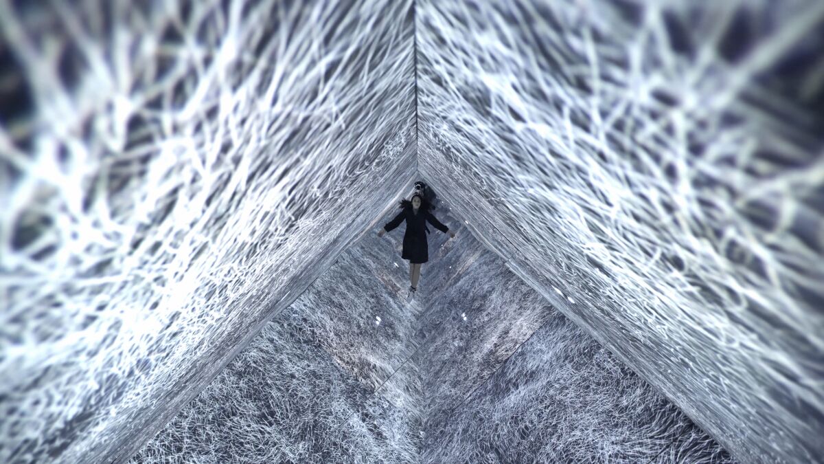 A still image from Refik Anadol's "Infinity Room" at Jeffrey Deitch.