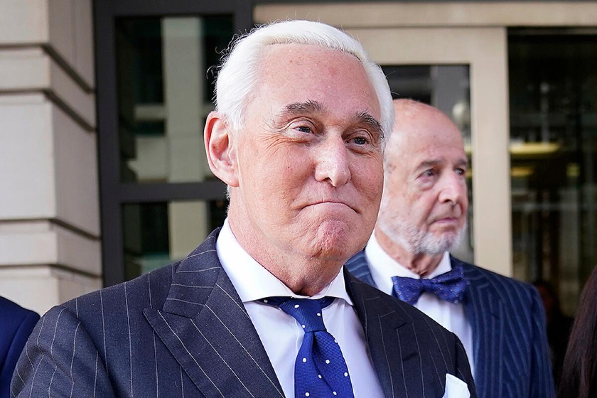 Roger Stone leaves a courthouse in Washington on Nov. 25, 2019.