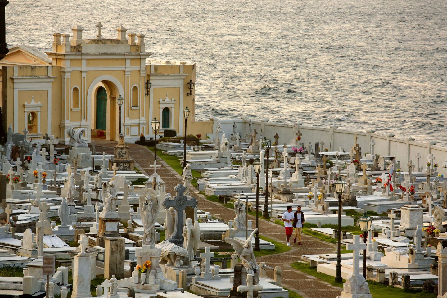 A historic cemetery at the water's edge in Old San Juan, Puerto Rico, faces possible flooding as Hurricane Maria passes over the island.