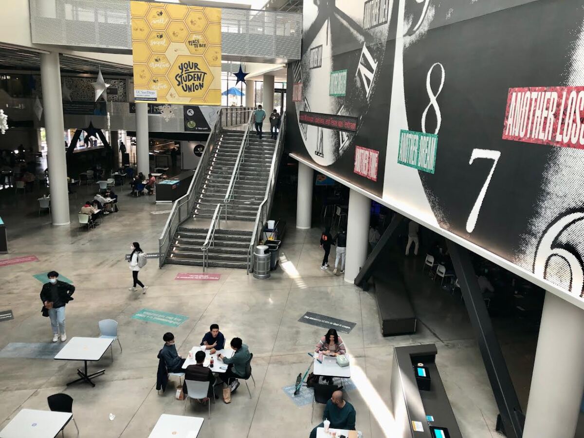 The food court at UCSD's Price Center is usually mobbed at noon. But it was mostly quiet on Tuesday.