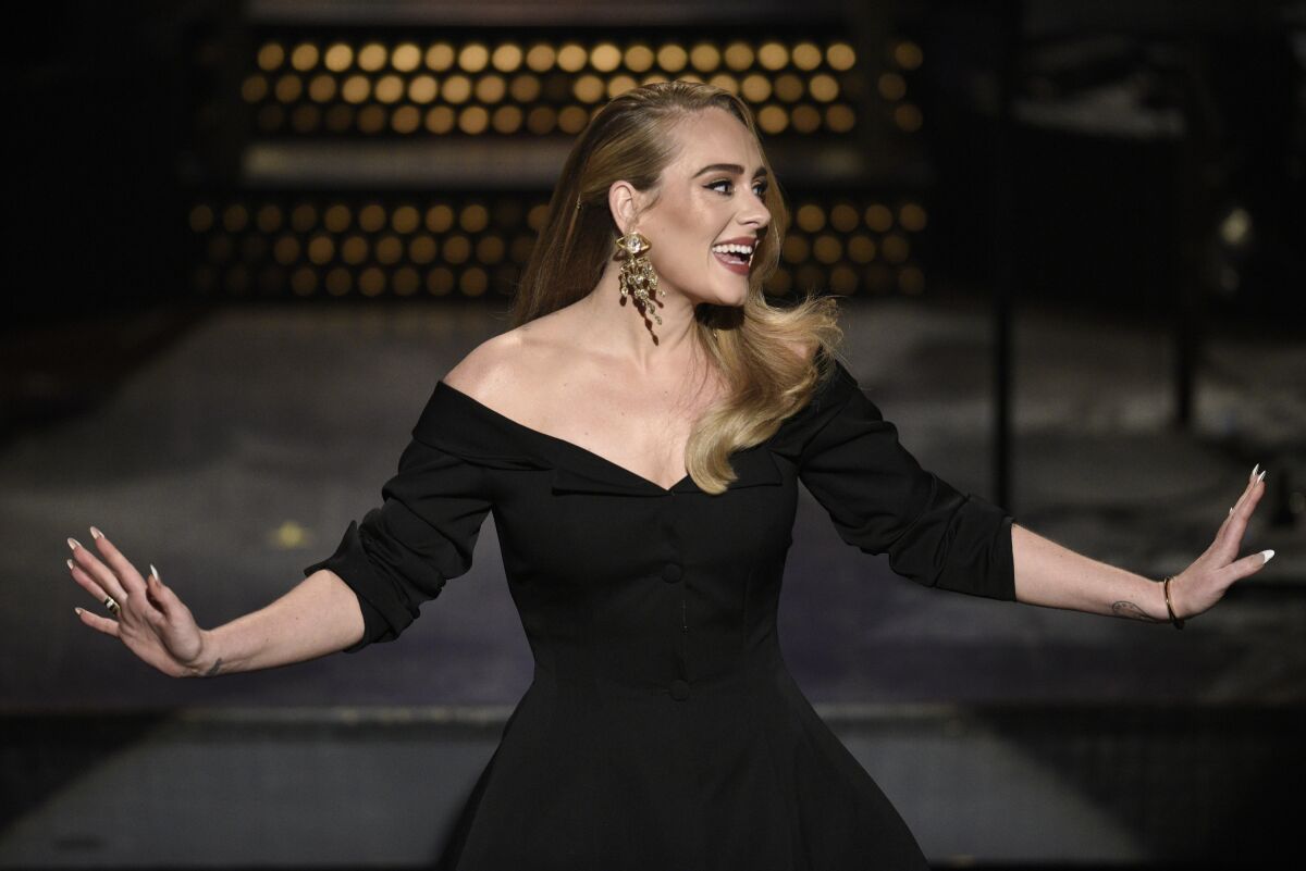 Host Adele during her Saturday Night Live monologue in Oct. 2020.