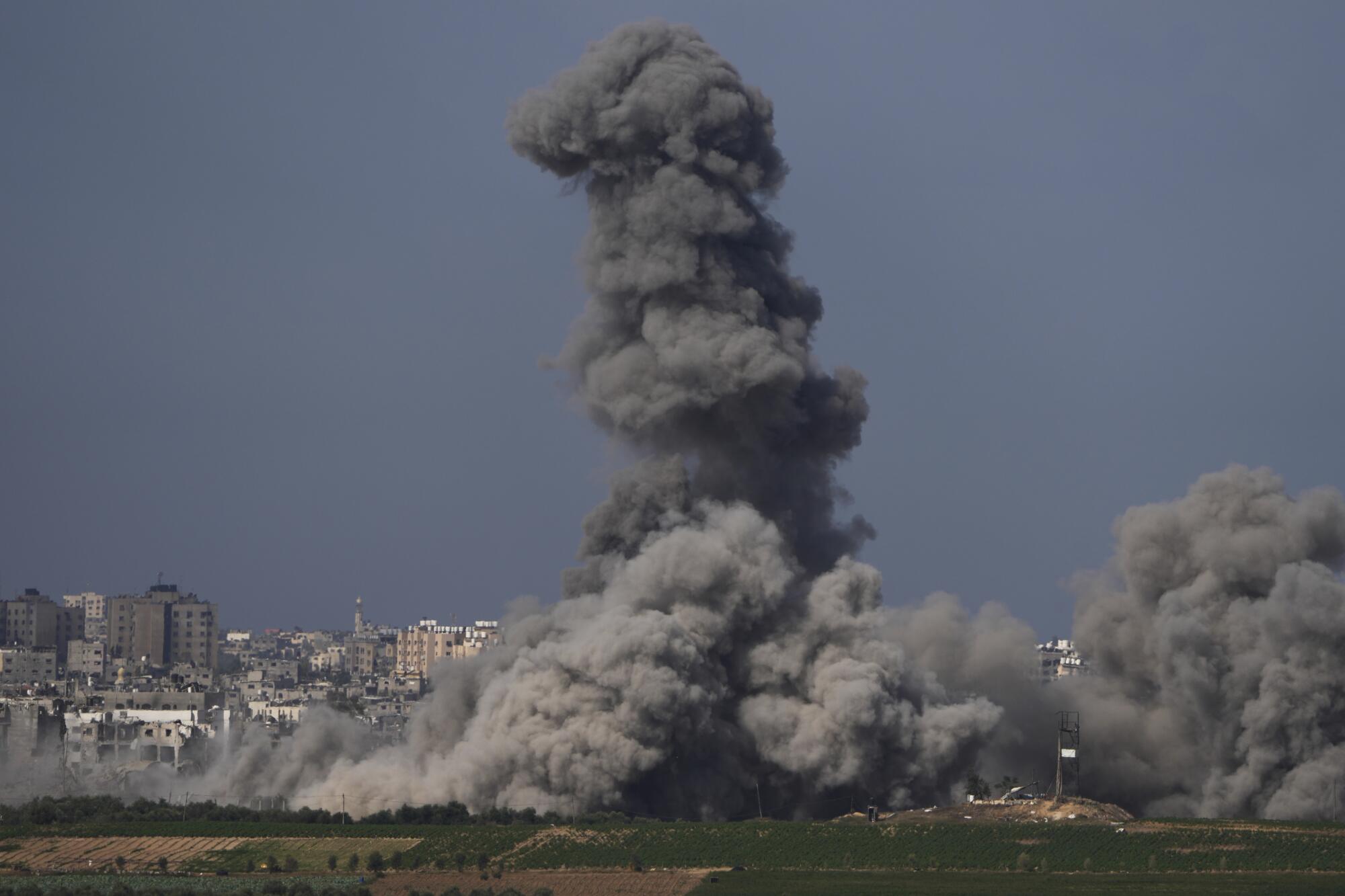 Smoke rising following an Israeli airstrike on the Gaza Strip
