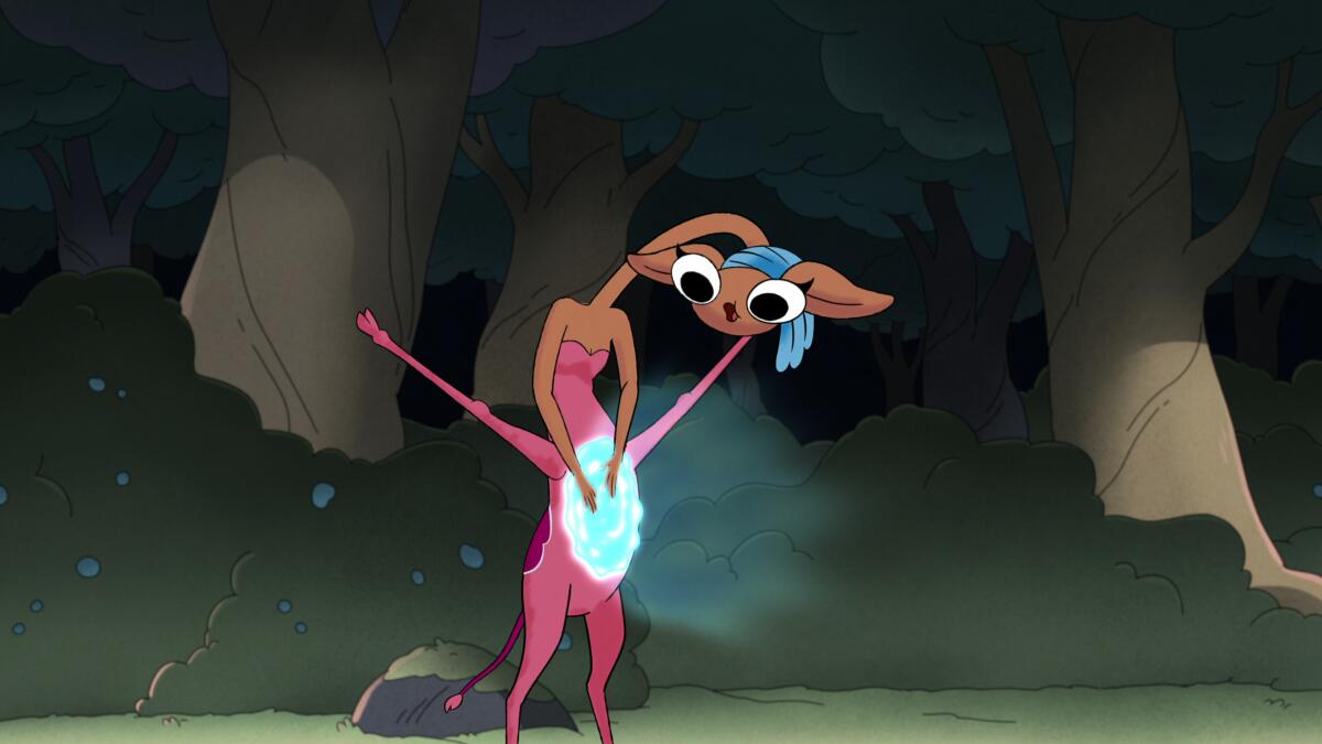 A gerenuk centaur reaching into a portal at her stomach