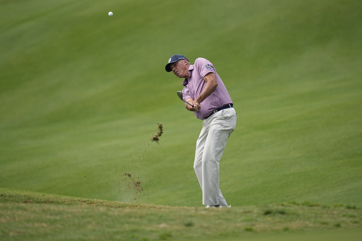 Matt Kuchar hits to the sixth green during the third round of the Dell Technologies Match Play Championship golf tournament in Austin, Texas, Friday, March 24, 2023. (AP Photo/Eric Gay)