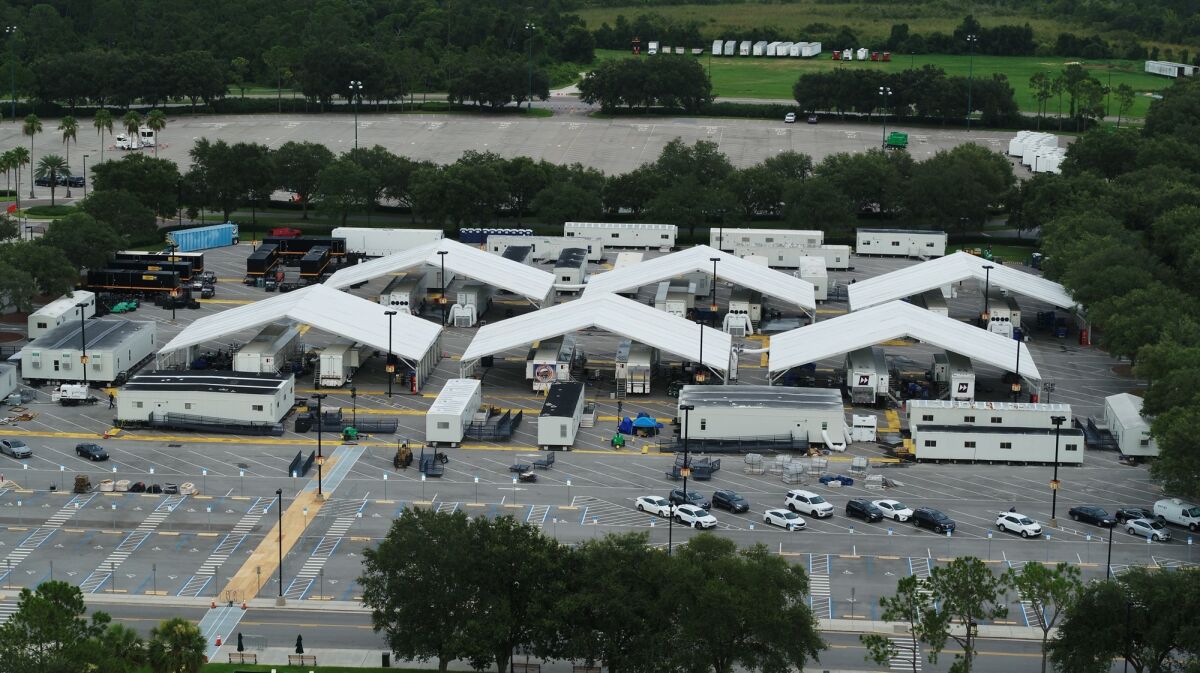 An aerial view of the ESPN broadcast compound at the NBA's bubble in Disney World.