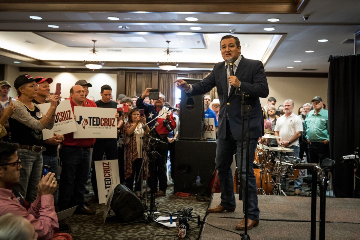 Sen. Ted Cruz campaigns in Lubbock, Texas.