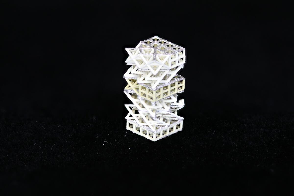 A close-up of the 3-D-printed lattice that forms the basis of the robots. 