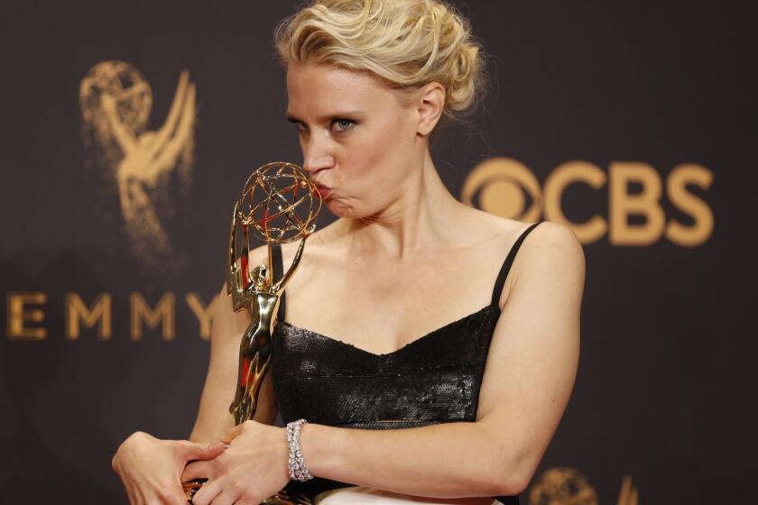 LOS ANGELES, CA., September 17, 2017: Kate McKinnon wins Emmy for supporting actress in a comedy in the Trophy Room at the 69th Emmy Awards at the Microsoft Theater in Los Angeles, CA., Sunday, September 17, 2017. (Allen J. Schaben / Los Angeles Times)