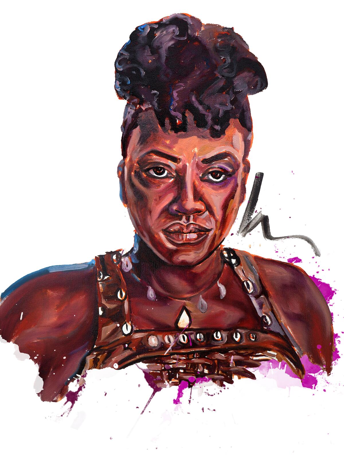 An illustration of Viola Davis from "The Woman King." 