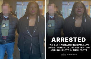 side by side images of a woman being arrested, one image has been altered to chang her expression, signed by the White House