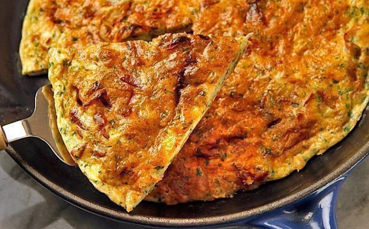 Prosciutto and onion frittata.