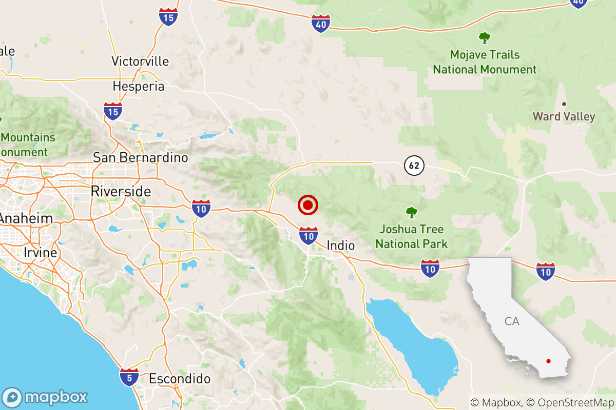 Map shows the approximate location of the epicenter of a magnitude 3.6 earthquake near Desert Hot Springs on Friday morning