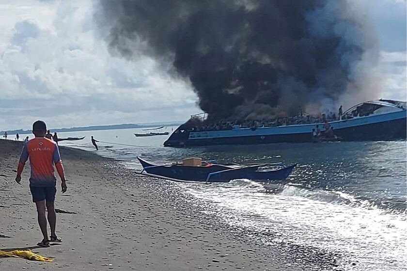 Smoke billowing from Philippine ferry