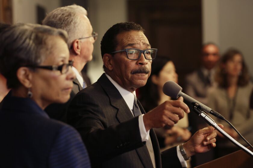 Los Angeles City Council President Herb Wesson at a news conference in May. He has called on his colleagues to create a new position of immigration advocate at City Hall.