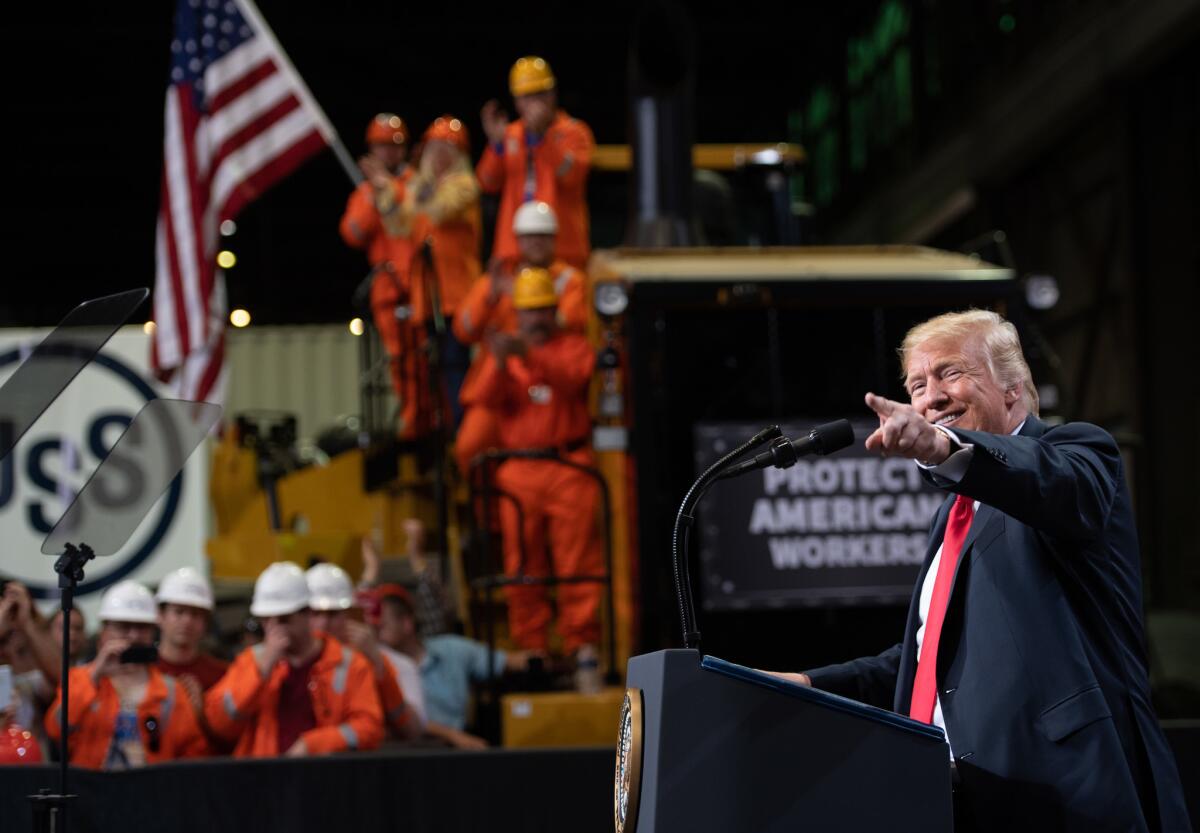 President Trump speaks about trade at U.S. Steel's Granite City Works steel mill in Granite City, Ill., on July 26, 2018.