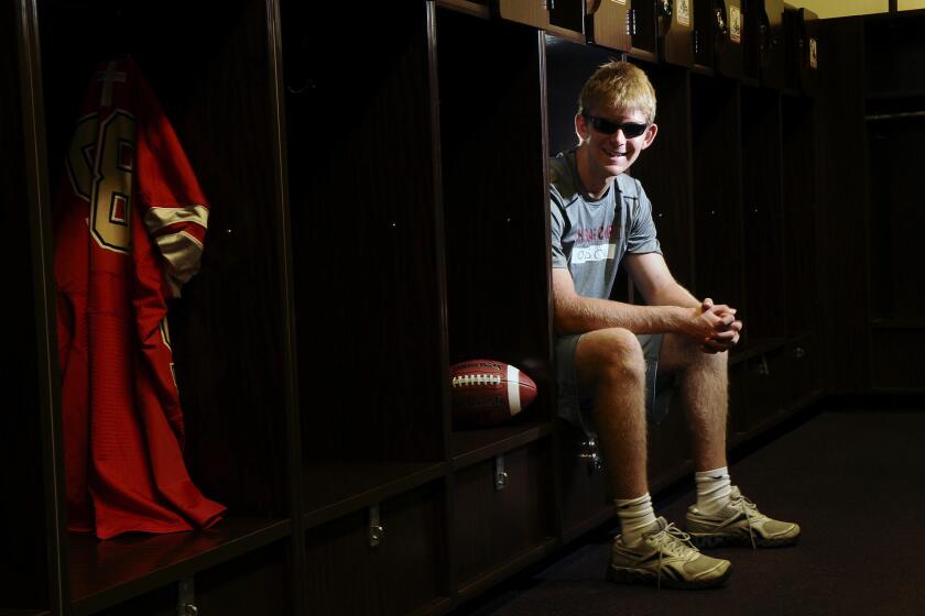 Jake Olson, who lost his left eye at 10 months old to a rare form of cancer that eventually required surgery to remove his right eye at 12 years old, spent his last day of sight with the USC football team.