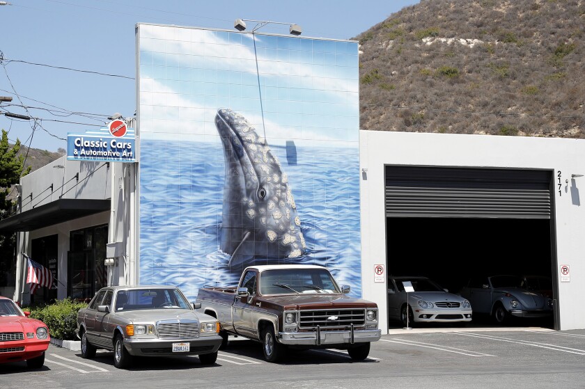 The 450-square-foot gray whale mural by artist Robert Wyland.