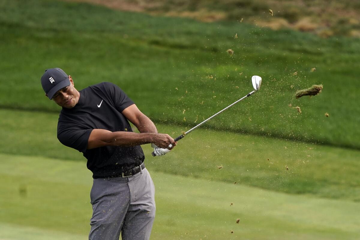 Tiger Woods hits from the 10th fairway during the first round of the Zozo Championship.