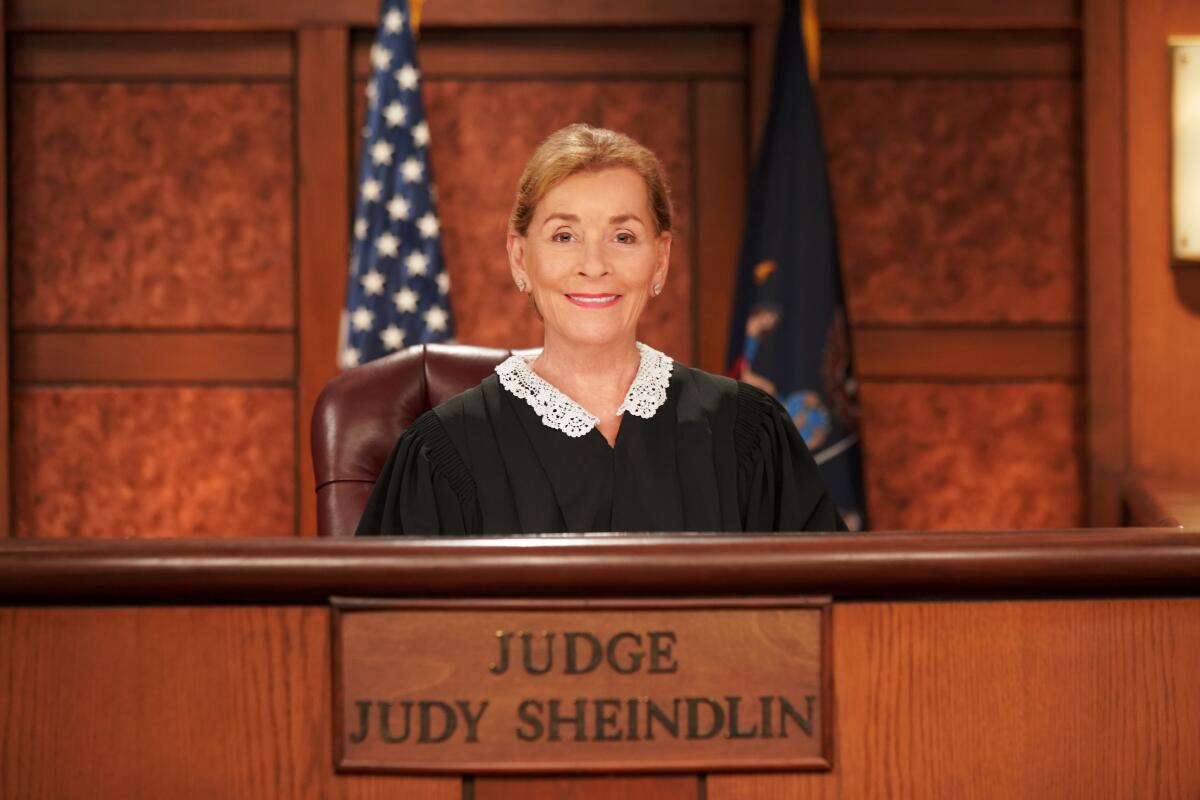 Judge Judy on the bench in her TV courtroom