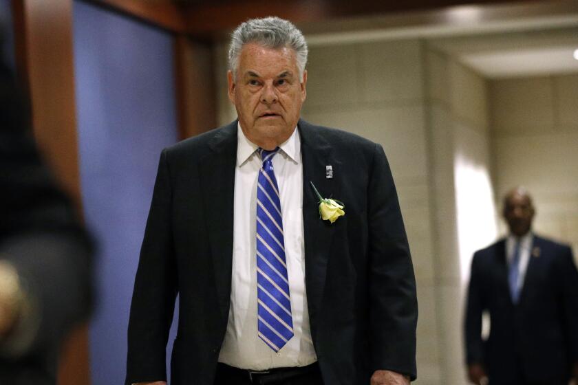 Rep. Peter King, R-N.Y., arrives for a classified members-only briefing on Iran on Capitol Hill on May 21.