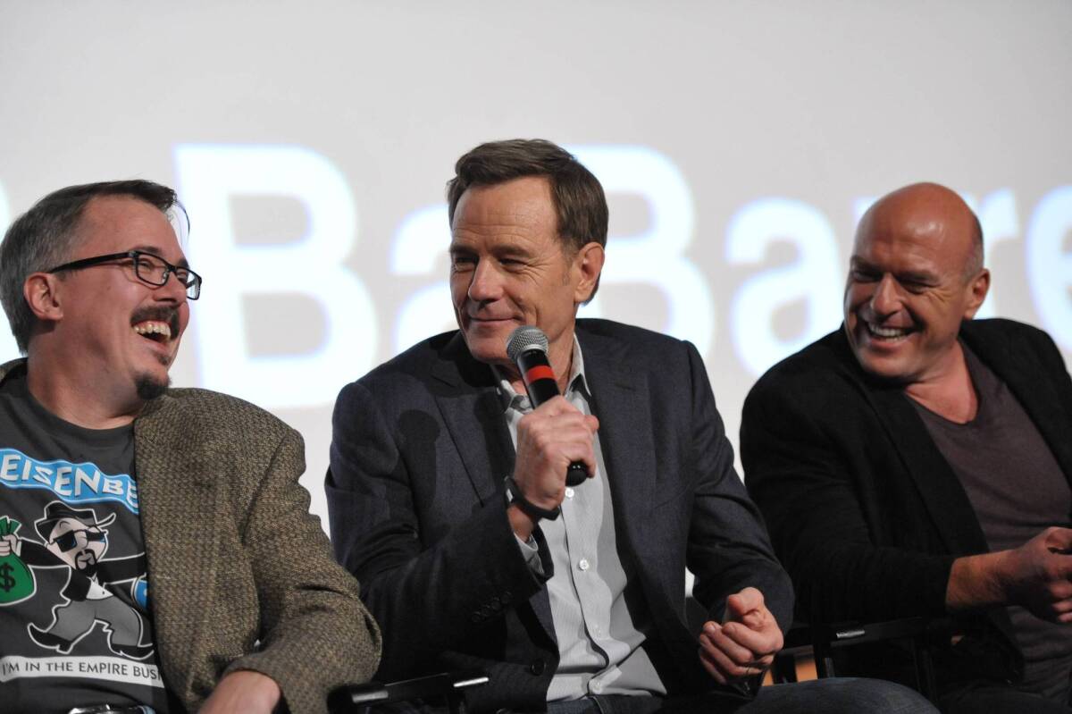 From left, show creator and executive producer Vince Gilligan, Bryan Cranston, and Dean Norris.