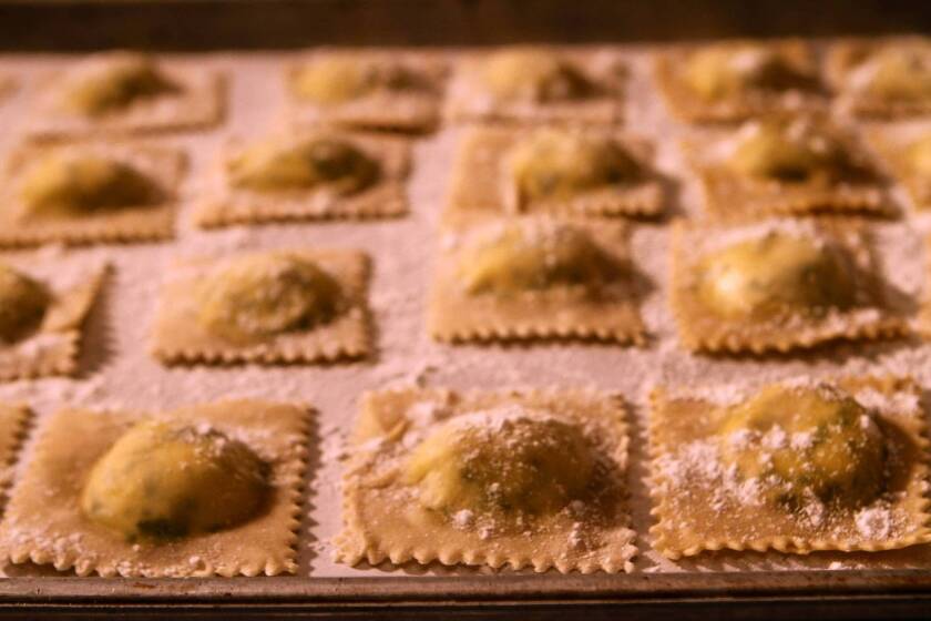 Homemade goat cheese ravioli can be air-dried before it is cooked.