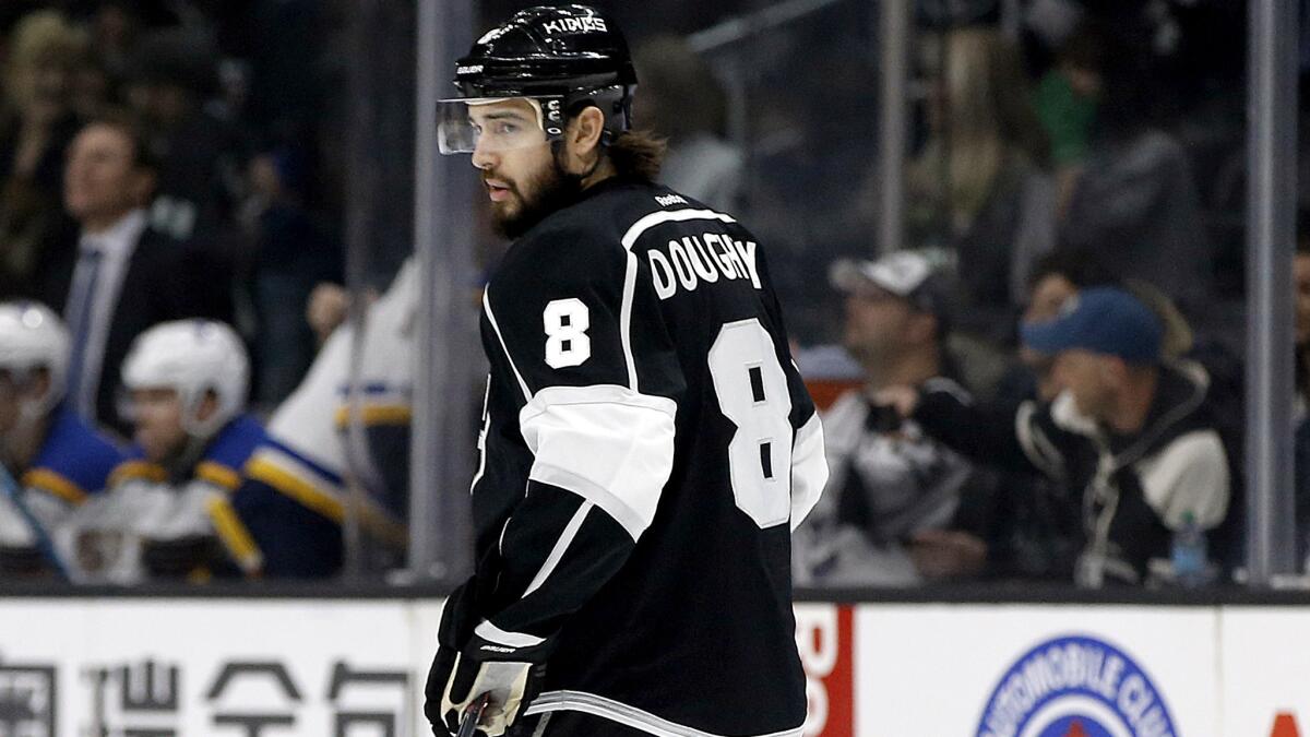 The head of Kings defenseman Drew Doughty was the target of an elbow by Flames winger Matthew Tkachuk, who was not penalized during the game but given a two-game suspension by the NHL.