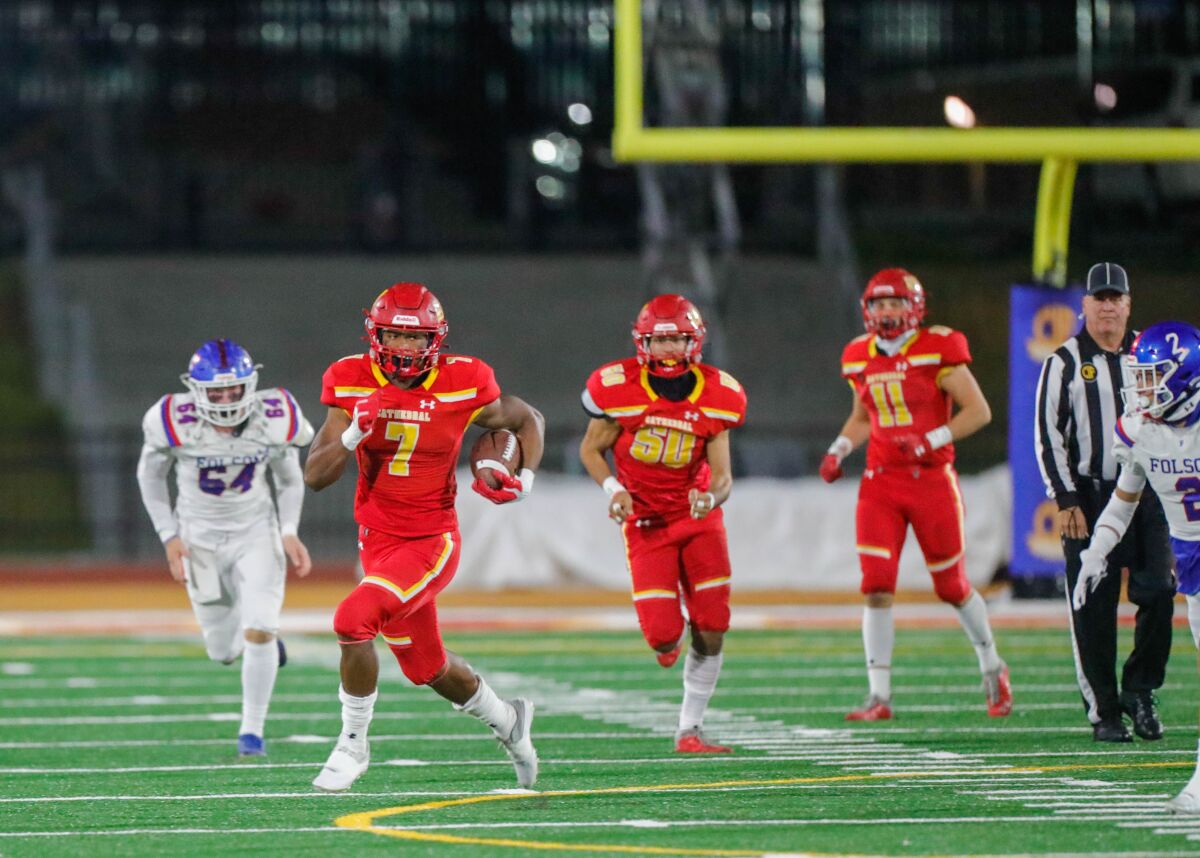 Running back Lucky Sutton of the Cathedral Catholic Dons is the All-CIF Offensive Player of the Year