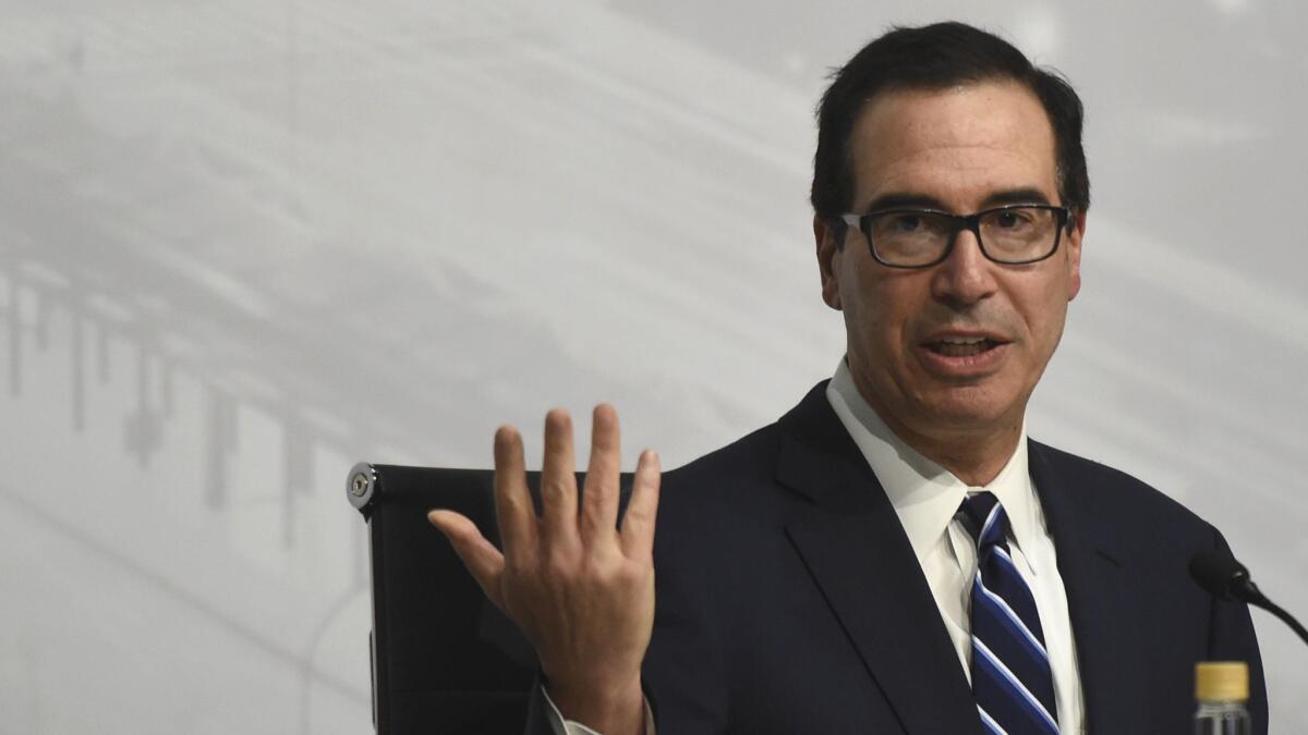 Treasury Secretary Steven T. Mnuchin, shown at a meeting of finance ministers and central banking officials in Buenos Aires last week, has said changes in regulations are needed to keep the U.S. competitive as the financial industry evolves.