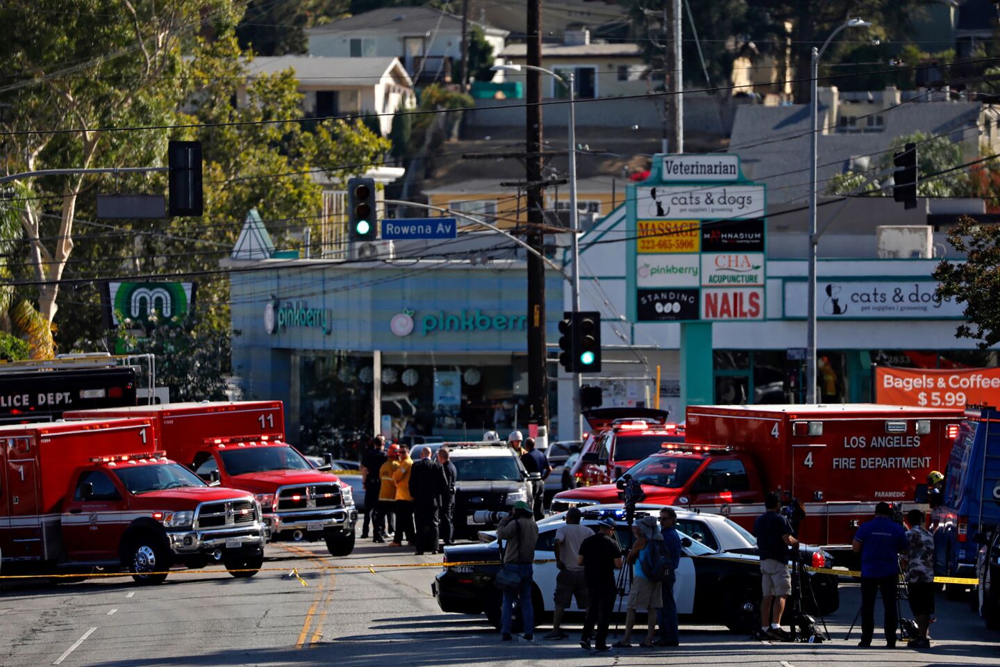 The scene around the Trader Joe's in Silver Lake after a police pursuit ended near there and a hostage drama ensued.