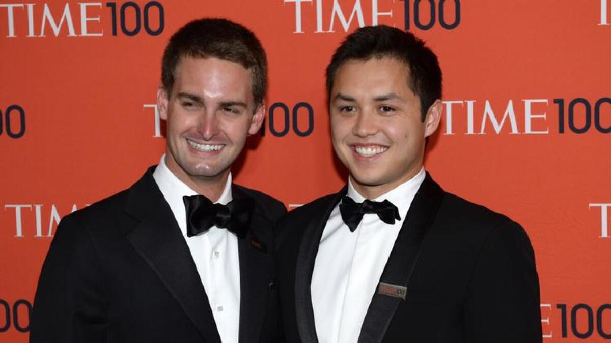 Snapchat cofounders Evan Spiegel, left, and Bobby Murphy.